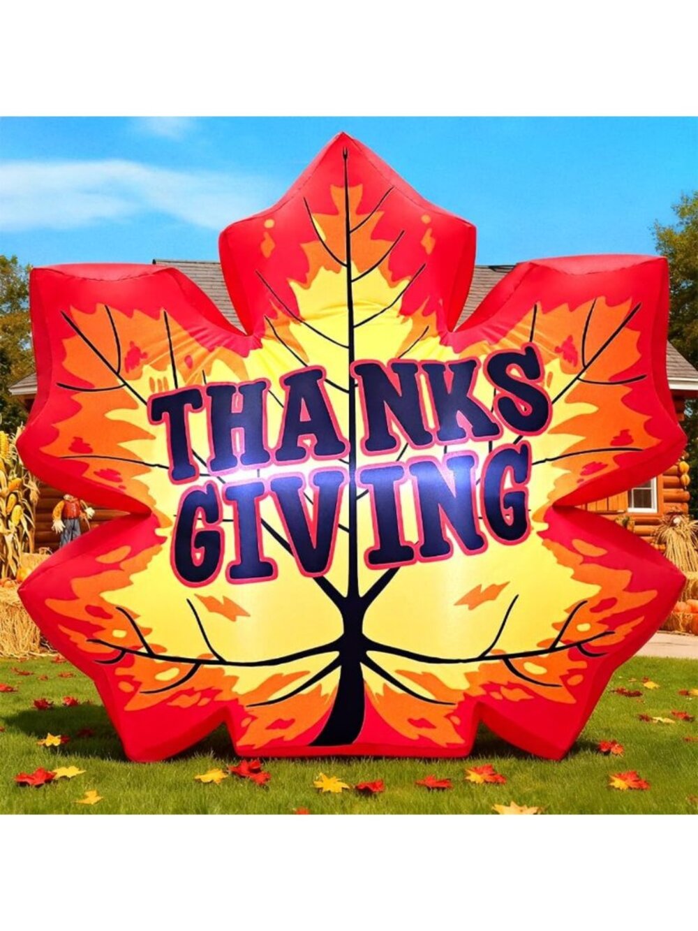5FT Inflatable Maple Leaf Decoration with LED Lights for Fall Yard Party Decor